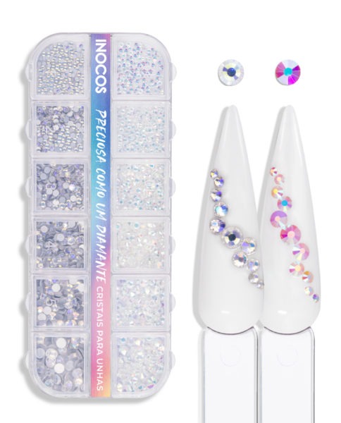 CRISTAIS PARA UNHAS - BRANCO E PRATA HOLOGRÁFICO