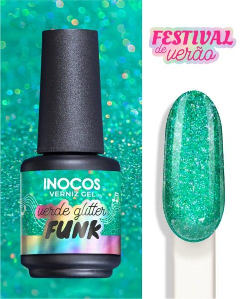 VERNIZ GEL INOCOS VERDE GLITTER FUNK